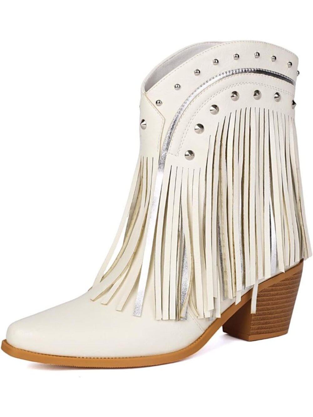 Women's White Polyurethane Pointed Toe Cowgirl Sparkly Rhinestone Fashion Boot
